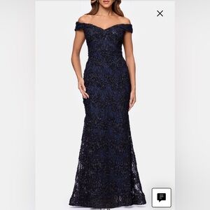 Elegant Xscape Navy Blue Lace FormalDress